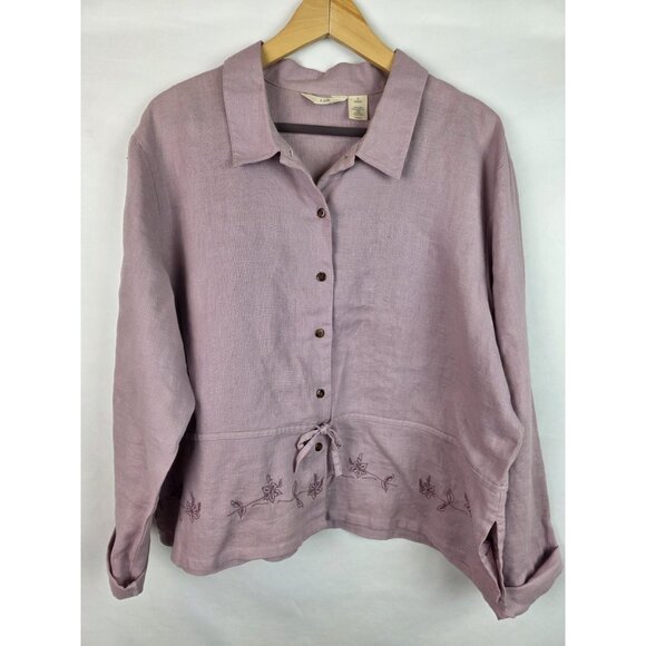 J.Jill Womens Outfit Size XL Missy Purple Linen Long Sleeve Top & Skirt Set - Picture 2 of 16